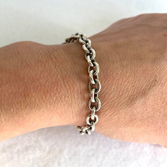 Solid Sterling Silver 925 UD Diamond Chip Heart Charm Cable Chain Bracelet 7.25" - Picture 2 of 16